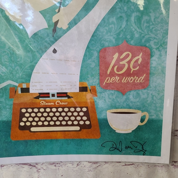 NWT Steam Crow Ghost Writer Illustrated Graphic Art Print 12"x18" - Picture 3 of 9